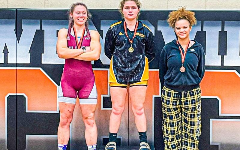 DORIE RICHARDSON made 1st in the 145 weight class, scoring 19 points. Photo via Sullivan Eagles X Article Image Alt Text