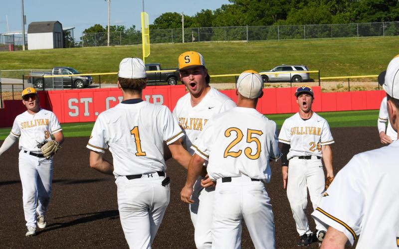 THREE-PEAT. The Eagles celebrate after winning a third consecutive district title. Photo by Extra Innings Photography Article Image Alt Text