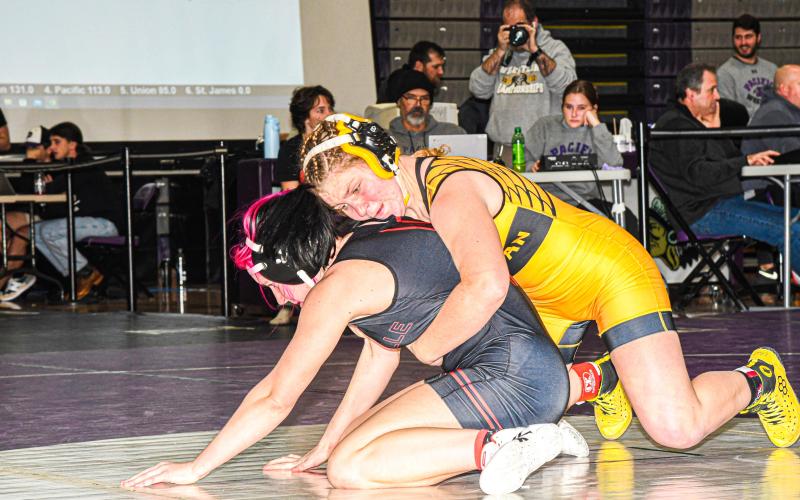 DORIE RICHARDSON was unbeatable on the mat, making her the champion of the 140-pound weight class at the Four Rivers Conference tournament in Pacific on Thursday, Jan. 11. Photo by Extra Innings Photography. Article Image Alt Text