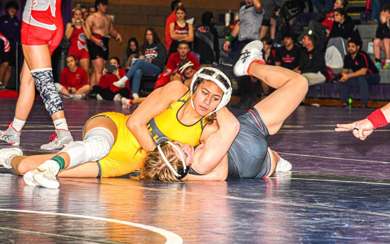 JADE STUDDARD clinched the top spot in the 135-pound weight class at the Four Rivers Conference tournament in Pacific on Thursday, Jan. 11. She will continue her wrestling career at William Woods University next year. Photo by Extra Innings Photography. Article Image Alt Text