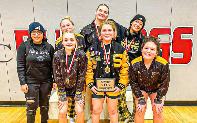 GIRLS WRESTLING clinched 3rd out of 17 teams at the St. Clair Girls Classic Tournament on Friday, Jan. 19. Dorie Richardson was also voted the Most Outstanding Wrestler for her incredible performance on the mat. She currently holds a 24-2 record. Photo via Sullivan High School Wrestling X. Article Image Alt Text