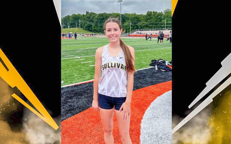 KARLEE HEAD punched her ticket to state in the long jump. Photo via Sullivan Eagles Track and Field X Article Image Alt Text