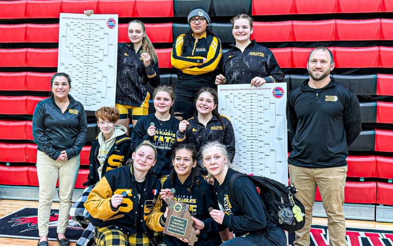 2023-24 GIRLS WRESTLING. Last winter, the Lady Eagles hit new milestones and had their most successful season in program history. Photo via Sullivan Eagles X Article Image Alt Text