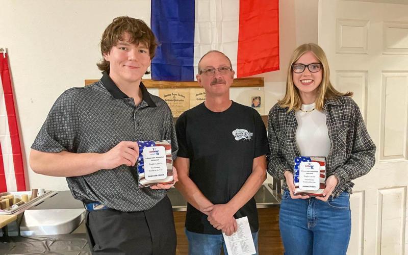 YOUTH BOWLERS OF THE YEAR. On October 26, 2024, Four Rivers USBC Association hosted the 29th Annual Hall of Fame Banquet at the American Legion Hall in Rosebud, MO. Roy Ruble, proprietor from Eagle Lanes, Sullivan, presented Eagle Lanes 2023-2024 Youth Awards to Brooklyn Fite (Newburg, MO), the Female Youth Bowler of the Year, and Braxtyn Crider (St. James, MO), the Male Youth Bowler of the Year. Submitted photo Article Image Alt Text