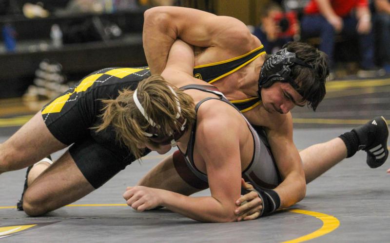 ETHAN TURNER placed third in Owensville and second at conference last week. Photo by Wyatt Hardy @ Takedown Hunger Scramble Article Image Alt Text
