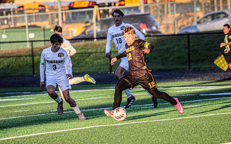 KADEN SMITH (12) fired a career-high three goals into the net. Photo by Wyatt Hardy Article Image Alt Text