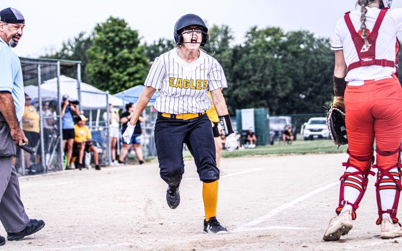 EVELYN HARRIS kept the Lady Eagles hyped up. Photo by Wyatt Hardy Article Image Alt Text