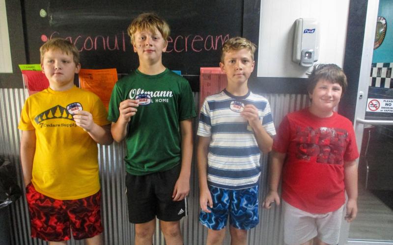 ROLL OF FAME. These bowlers, pictured from left to right, received their duplicate patches from weeks 2 and 3 games—Jacob Shelton, Gage Marlow, Benjamin Rodash and Cahutta Kinder. Submitted photo Article Image Alt Text