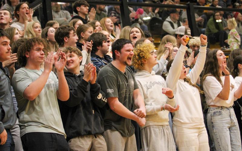 ‘FIVE BIG BOOMS!’ Sullivan’s Pep Club served as the 12th man on Friday night. Photo by Wyatt Hardy Article Image Alt Text