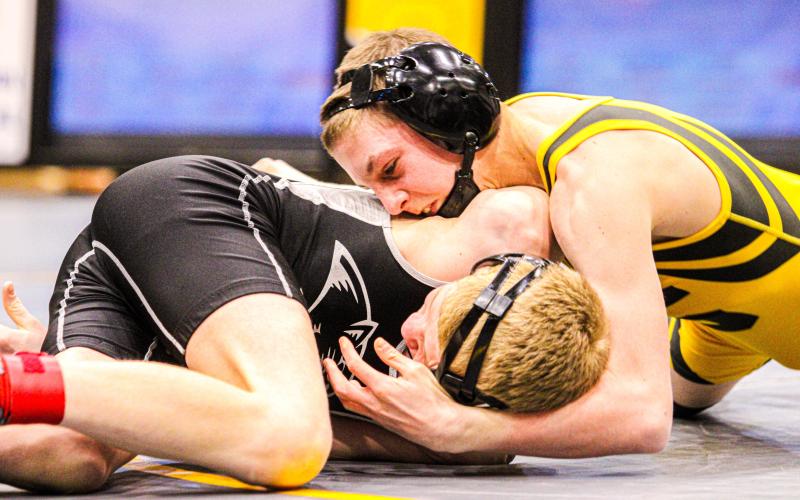 CAMDEN HENDERSON won his second-consecutive district championship as a sophomore. Photo by Wyatt Hardy. Article Image Alt Text