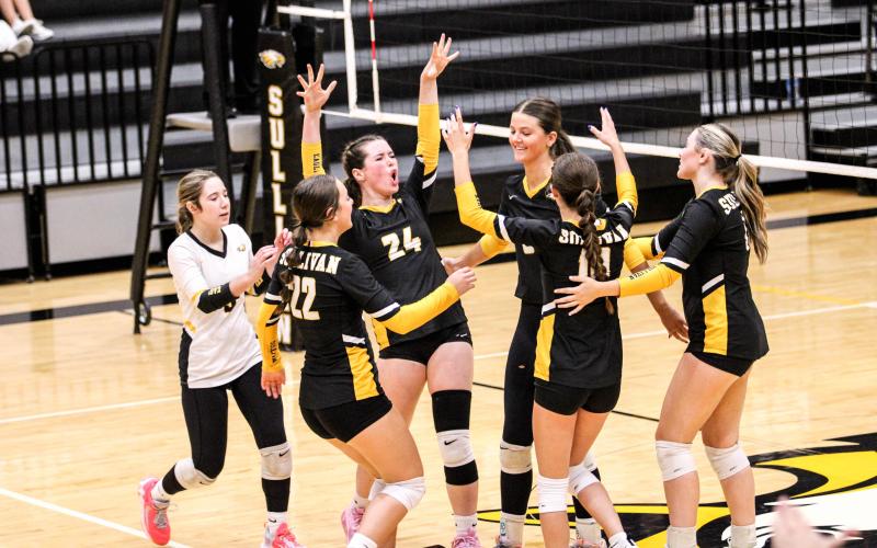 “BOOM!” is what the Lady Eagles shouted after Ava Blankenship unleashed a block. Photo by Wyatt Hardy Article Image Alt Text