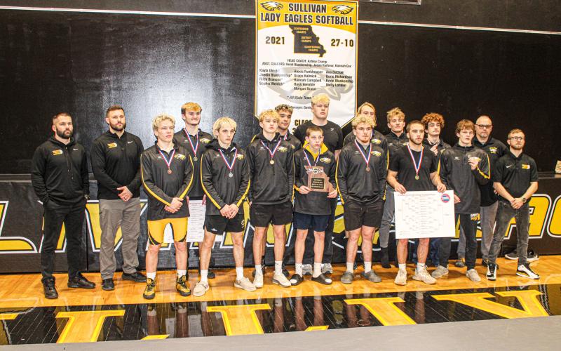 SEASON OF DOMINANCE. Last winter, the Eagles achieved their best-ever finish at the state tournament, finishing eighth. They also won the conference tournament, placed second at districts and racked up all-area awards. Photo by Wyatt Hardy Article Image Alt Text