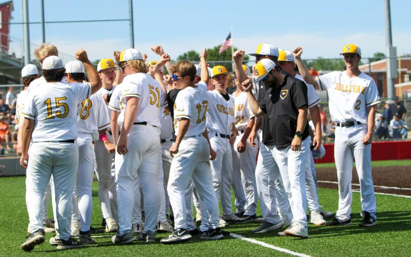 ‘EARN ANOTHER DAY.’ The Eagles blanked St. Clair 5-0 in the Class 4 District 4 Semifinal, then upset top-seeded Owensville 3-1 to three-peat the title. Photo by Wyatt Hardy Article Image Alt Text
