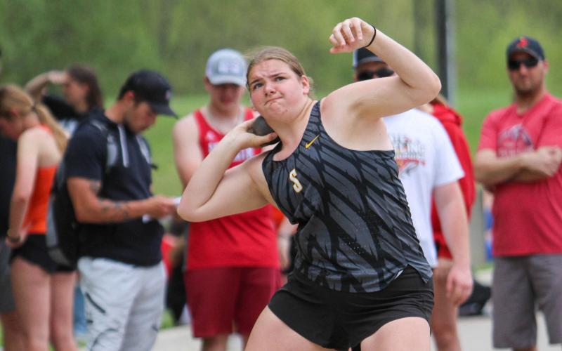ABIGAIL ERFURTH pictured in the shot put. Photo by Wyatt Hardy Article Image Alt Text