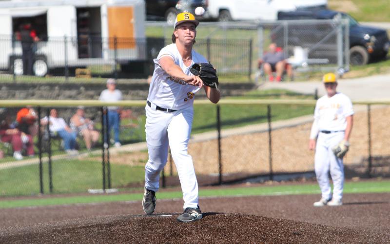LUCAS PARSONS (33) pitched the entirety of the district championship. Photo by Wyatt Hardy Article Image Alt Text