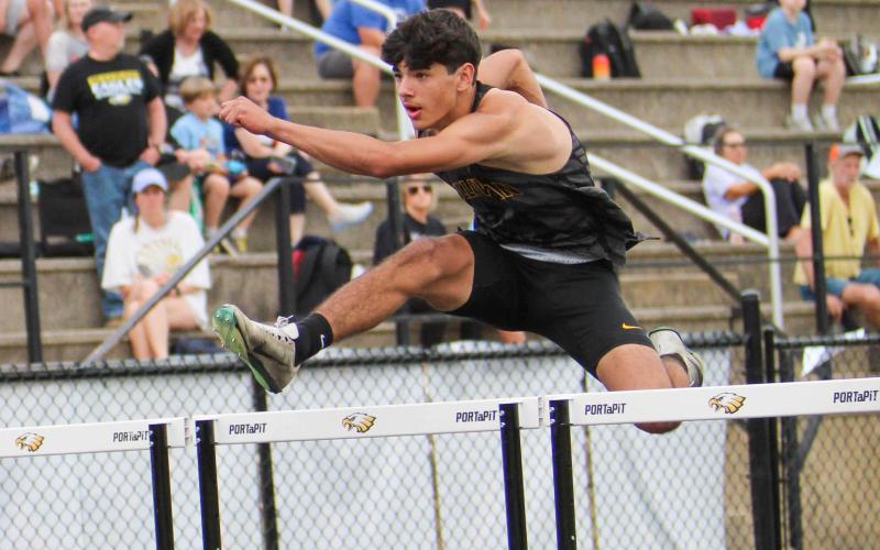 BRENNAN KOEPKE was the champion of the 110-meter hurdles at 16.83 seconds. Photo by Wyatt Hardy Article Image Alt Text