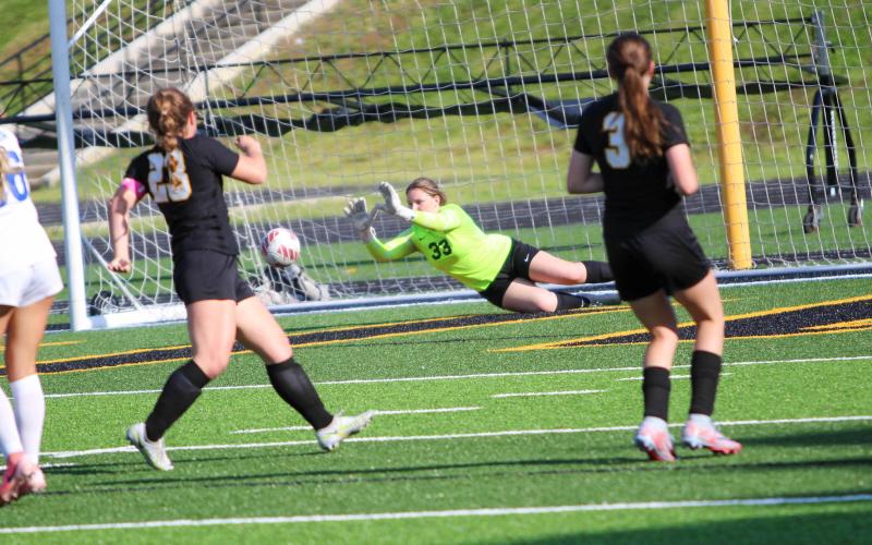 KARA SCHMIDT started as goalkeeper for Sullivan. Photo by Wyatt Hardy Article Image Alt Text