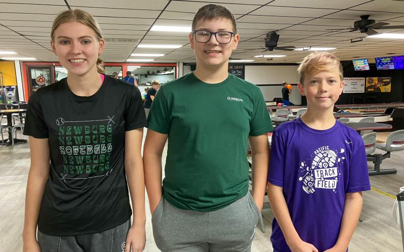 LIFE IN THE FAST LANE. The Jr/Majors B Team was on a roll and had a successful weekend knocking down pins. They were (pictured from left to right) Brooklyn Fite, Brockton Fite and Benjamin Radosh. Article Image Alt Text