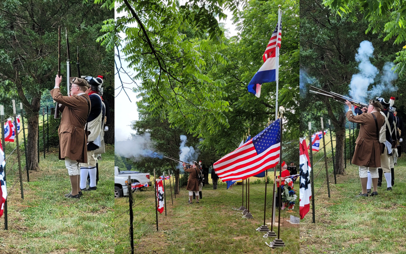 A salute shot with Revolutionary War period muskets was delivered by the Ozark Patriot Chapter. A salute shot with Revolutionary War period muskets was delivered by the Ozark Patriot Chapter.