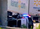 White Ford Bronco Into Concrete Column Under Bridge.