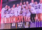 WHERE LEGENDS ARE MADE. Mallory Shetley (10) is pictured with Western Illinois on the Jumbotron after winning the Ohio Valley Conference Championship. Submitted photo Article Image Alt Text