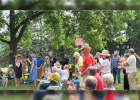 Descendants of Lt. Col. Benjamin Harrison proudly waved flags in the crowd.